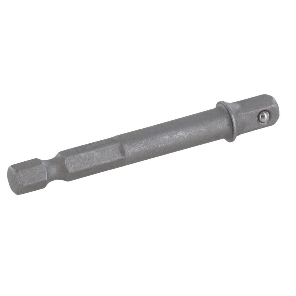 Der Triuso Bohrmaschinenadapter für 1/4"-Stecknüsse ist eine silberne Metallverlängerung mit Sechskantschaft und Kugelrastung, um die Reichweite von Bohrer- oder Schraubendreherbits zu erhöhen.