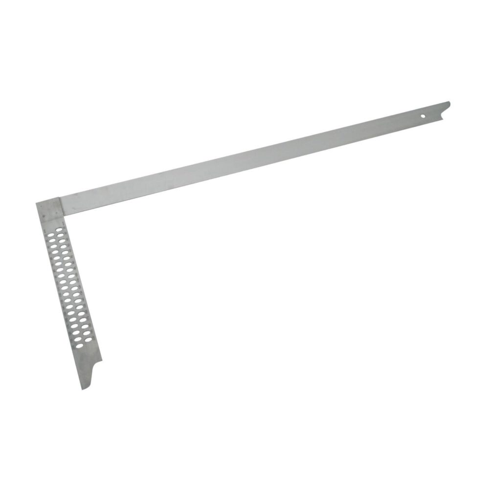 Der Triuso Zimmermannswinkel mit Anreißloch 70 cm ist ein Zimmermannswinkel aus Metall mit Anreißloch, der zum Messen und Anzeichnen von Winkeln oder Geraden bei Bauprojekten verwendet wird.
