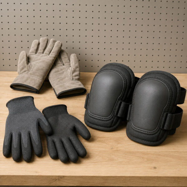 Handschuhe und Knieschutz