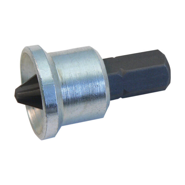 Eine durchsichtige Plastikverpackung mit der Aufschrift "Bit PH2 mit Tiefenstop (2 Stück)" enthält zwei metallische S2 Phillips-Schraubendreherbits mit einem 1/4-Zoll-Sechskantschaft, die nach vorne gerichtet sind.
