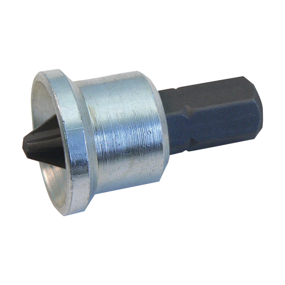 Eine durchsichtige Plastikverpackung mit der Aufschrift "Bit PH2 mit Tiefenstop (2 Stück)" enthält zwei metallische S2 Phillips-Schraubendreherbits mit einem 1/4-Zoll-Sechskantschaft, die nach vorne gerichtet sind.